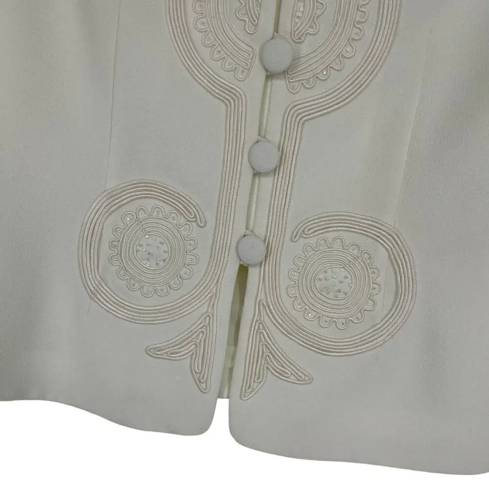 Vintage Adrianna Papell Skirt & Top Set Embroidered White‎ 8 - Picture 6 of 12